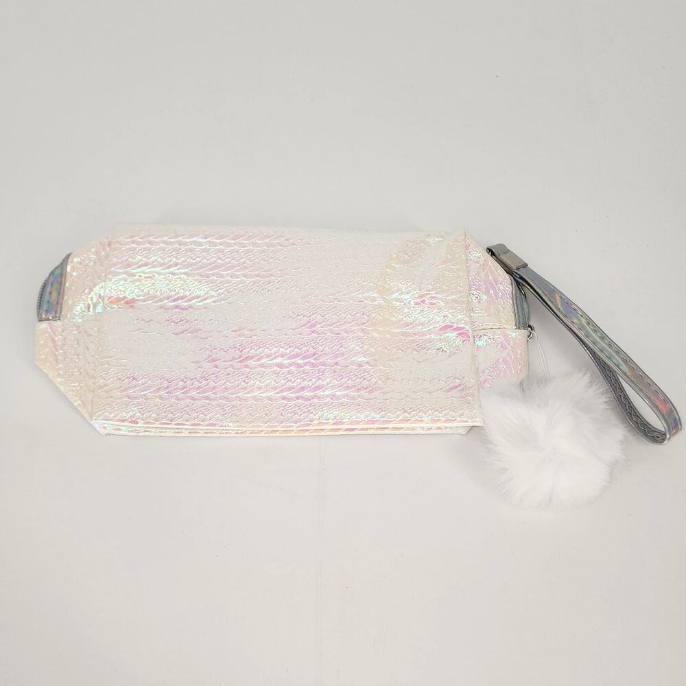 3-Piece Holographic Cat Makeup Bag Bundle Pom Pom Wristlet Cosmetic Pouches - Picture 5 of 6
